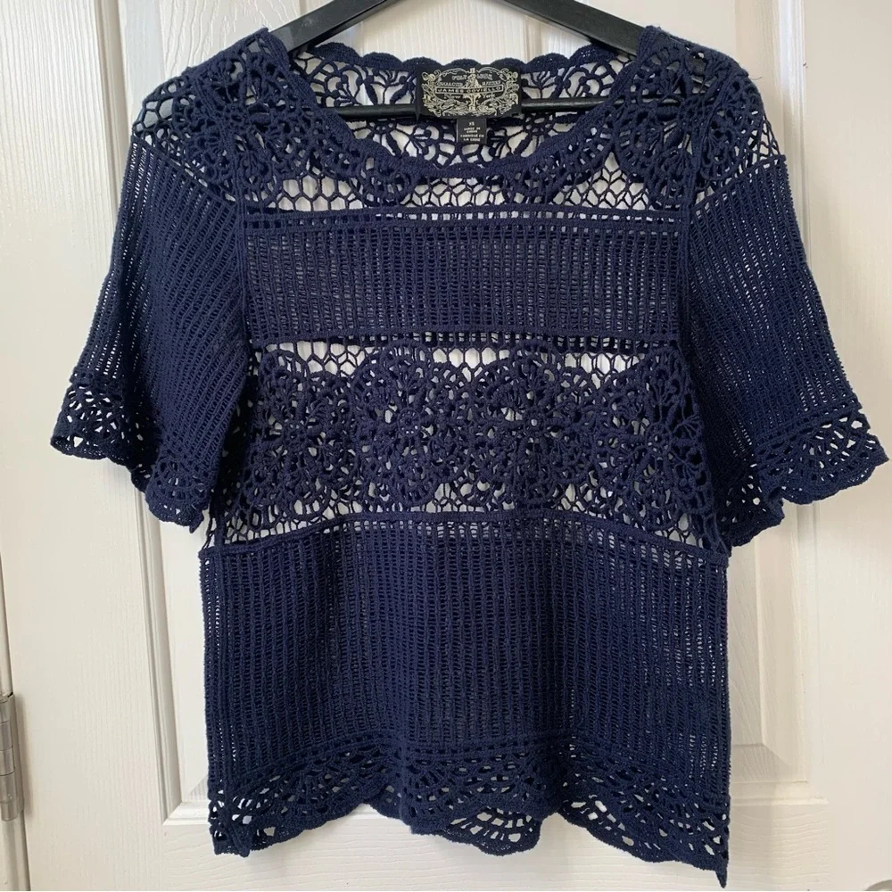 James Coviello By Anthropologie Women Crochet Knit Crop Top short sleeves XS